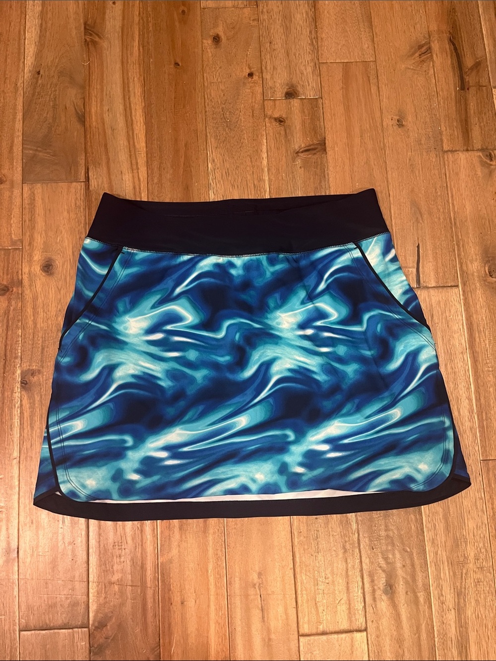 Lands End Quick Dry Elastic Waist Active Board Skort Swim Skirt Blue Size 12